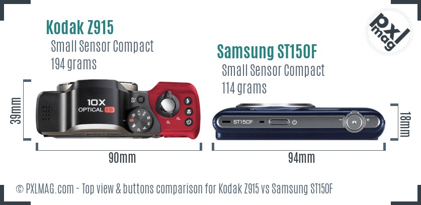 Kodak Z915 vs Samsung ST150F top view buttons comparison