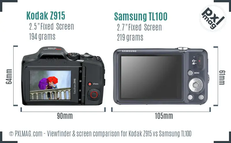 Kodak Z915 vs Samsung TL100 Screen and Viewfinder comparison