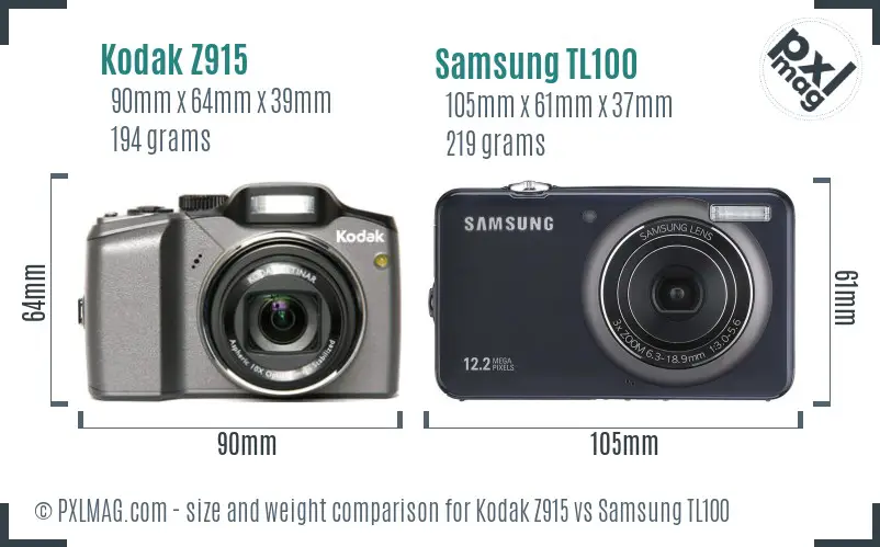 Kodak Z915 vs Samsung TL100 size comparison