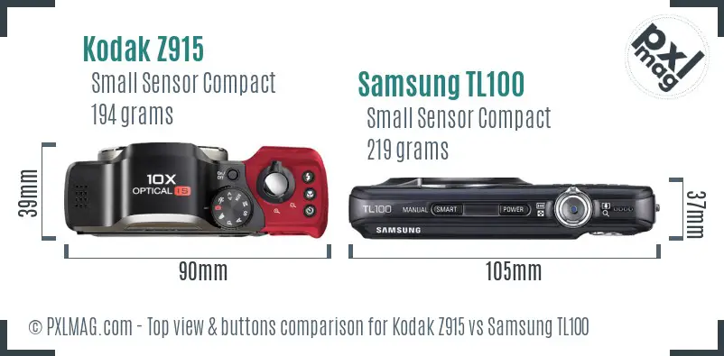 Kodak Z915 vs Samsung TL100 top view buttons comparison