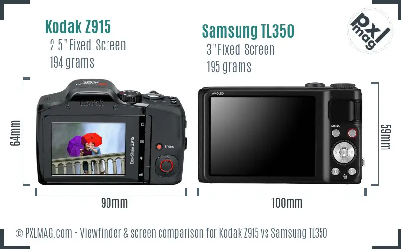 Kodak Z915 vs Samsung TL350 Screen and Viewfinder comparison