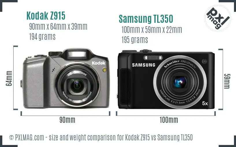 Kodak Z915 vs Samsung TL350 size comparison