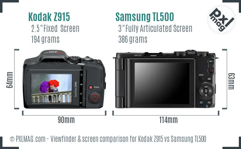 Kodak Z915 vs Samsung TL500 Screen and Viewfinder comparison