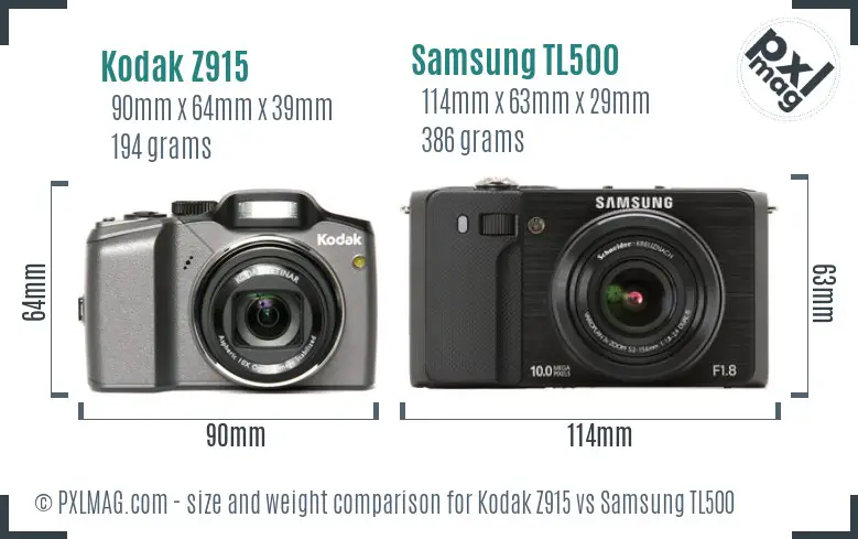 Kodak Z915 vs Samsung TL500 size comparison