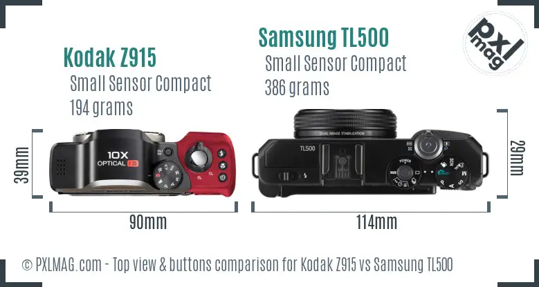 Kodak Z915 vs Samsung TL500 top view buttons comparison
