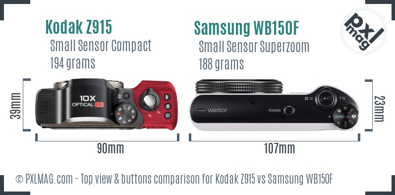 Kodak Z915 vs Samsung WB150F top view buttons comparison