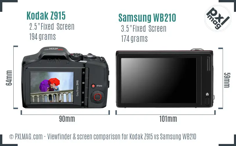 Kodak Z915 vs Samsung WB210 Screen and Viewfinder comparison