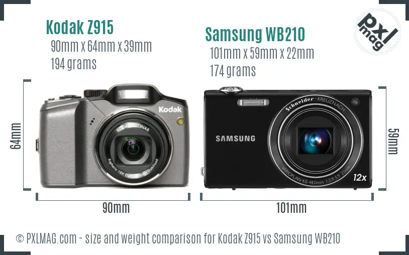 Kodak Z915 vs Samsung WB210 size comparison