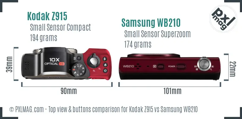 Kodak Z915 vs Samsung WB210 top view buttons comparison