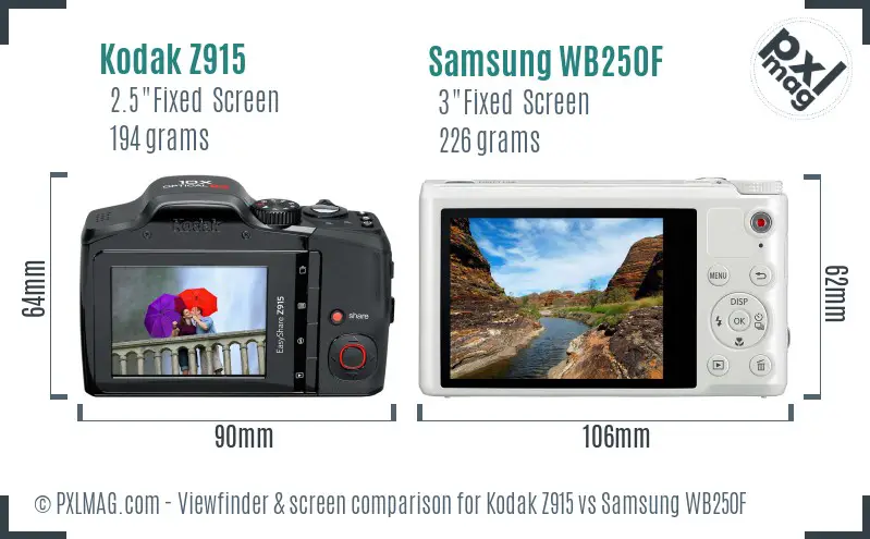 Kodak Z915 vs Samsung WB250F Screen and Viewfinder comparison Kodak Z915 vs Samsung WB250F Screen and Viewfinder comparison