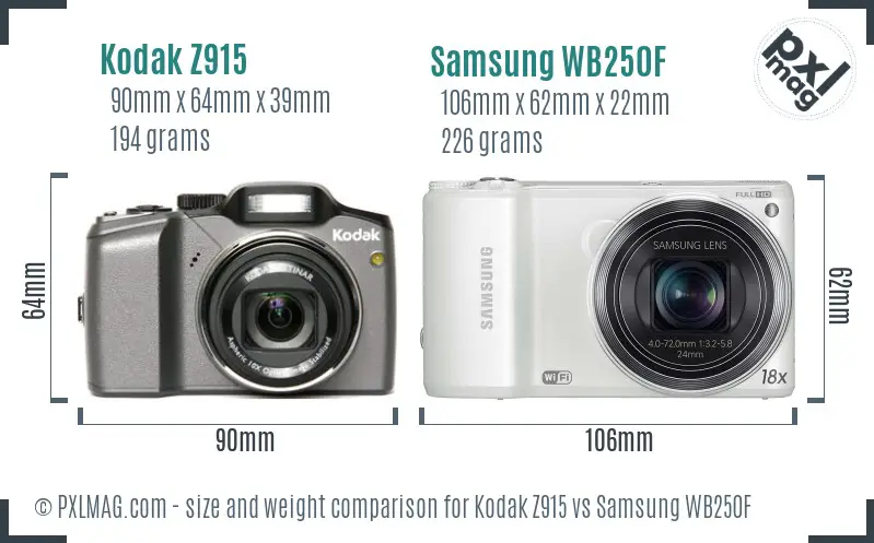 Kodak Z915 vs Samsung WB250F size comparison Kodak Z915 vs Samsung WB250F size comparison