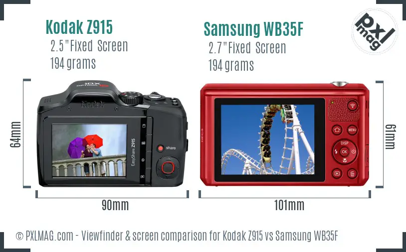 Kodak Z915 vs Samsung WB35F Screen and Viewfinder comparison