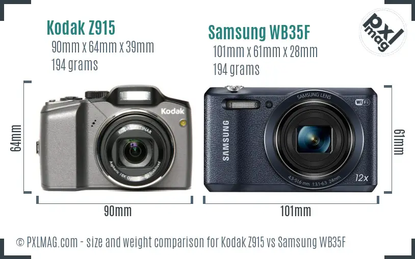 Kodak Z915 vs Samsung WB35F size comparison