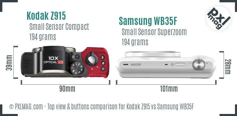 Kodak Z915 vs Samsung WB35F top view buttons comparison