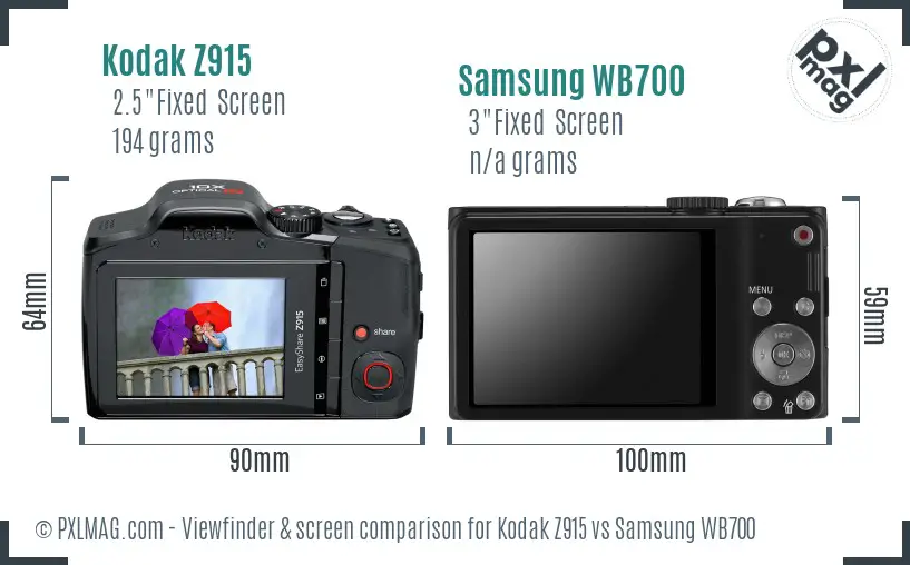 Kodak Z915 vs Samsung WB700 Screen and Viewfinder comparison