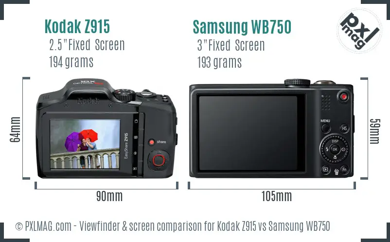 Kodak Z915 vs Samsung WB750 Screen and Viewfinder comparison
