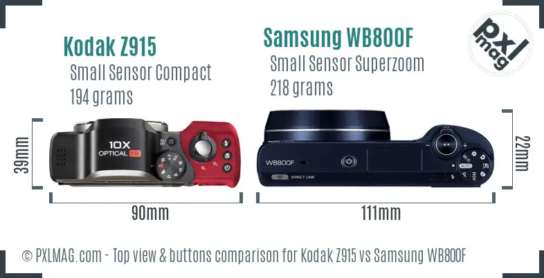 Kodak Z915 vs Samsung WB800F top view buttons comparison Kodak Z915 vs Samsung WB800F top view buttons comparison