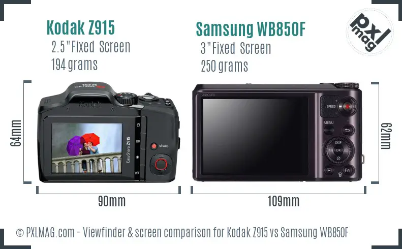 Kodak Z915 vs Samsung WB850F Screen and Viewfinder comparison
