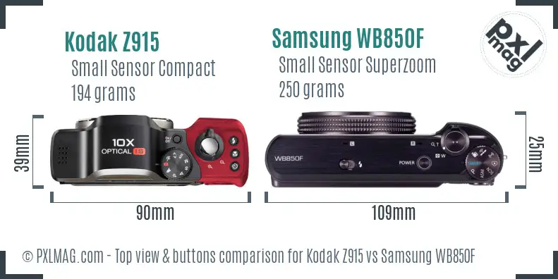 Kodak Z915 vs Samsung WB850F top view buttons comparison