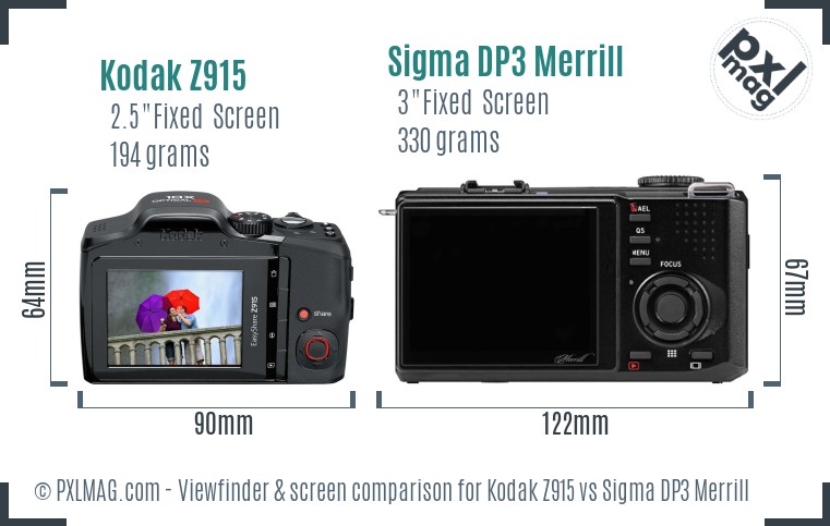 Kodak Z915 vs Sigma DP3 Merrill Screen and Viewfinder comparison