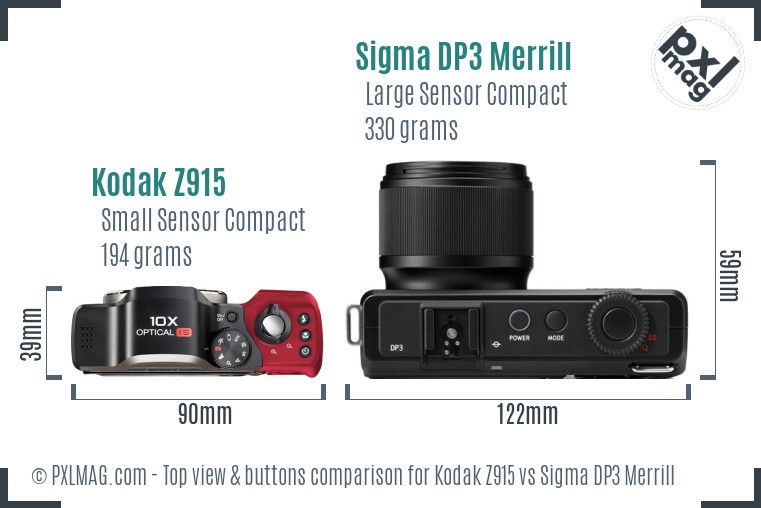 Kodak Z915 vs Sigma DP3 Merrill top view buttons comparison