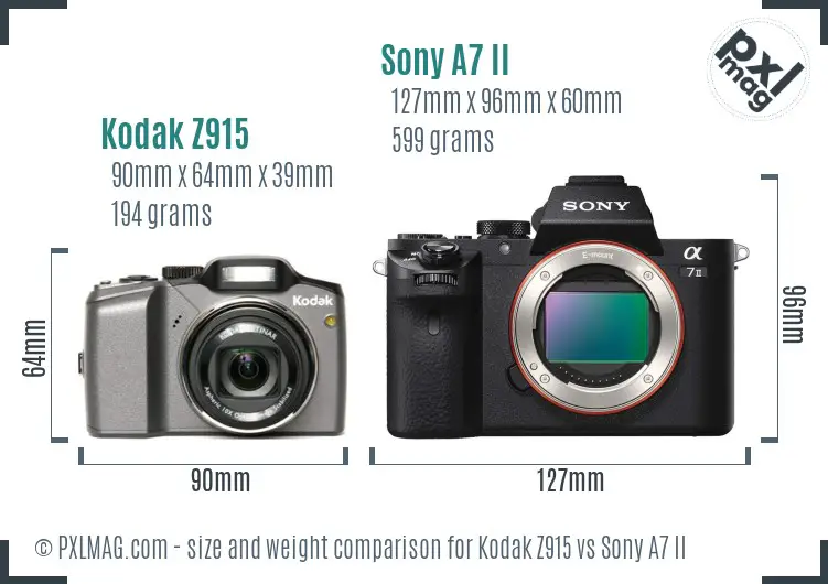 Kodak Z915 vs Sony A7 II size comparison