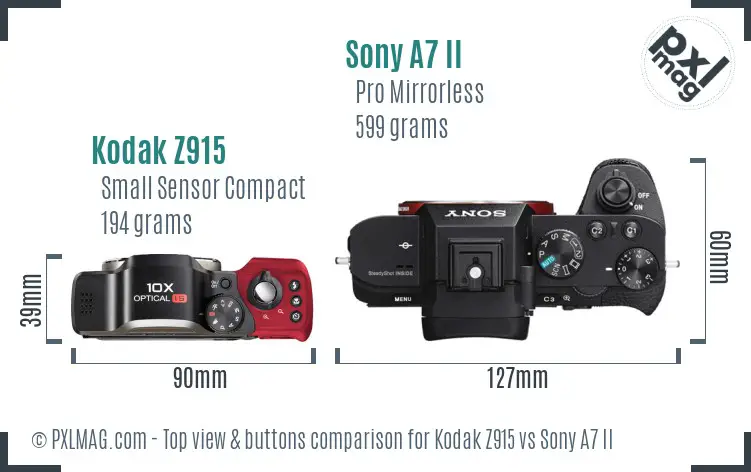 Kodak Z915 vs Sony A7 II top view buttons comparison