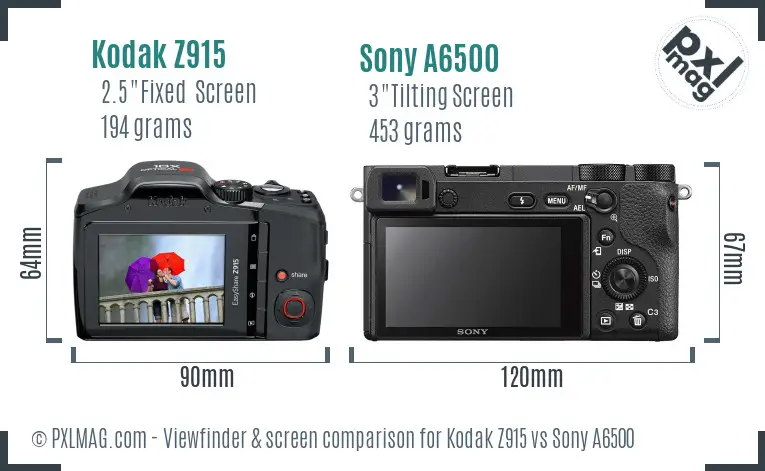 Kodak Z915 vs Sony A6500 Screen and Viewfinder comparison