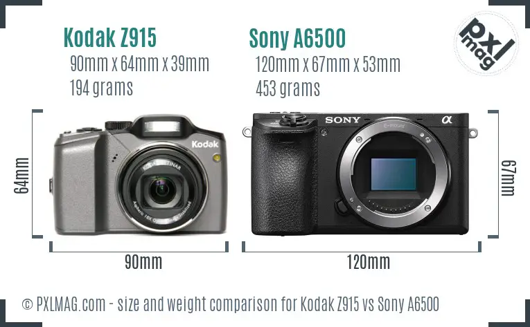 Kodak Z915 vs Sony A6500 size comparison
