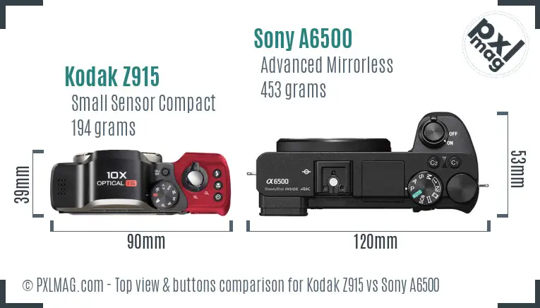 Kodak Z915 vs Sony A6500 top view buttons comparison