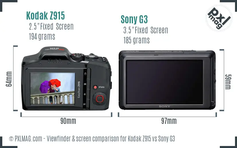 Kodak Z915 vs Sony G3 Screen and Viewfinder comparison