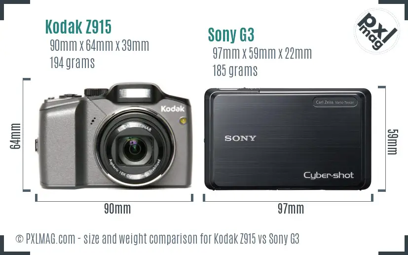 Kodak Z915 vs Sony G3 size comparison