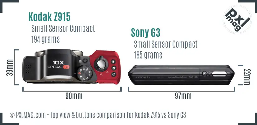 Kodak Z915 vs Sony G3 top view buttons comparison
