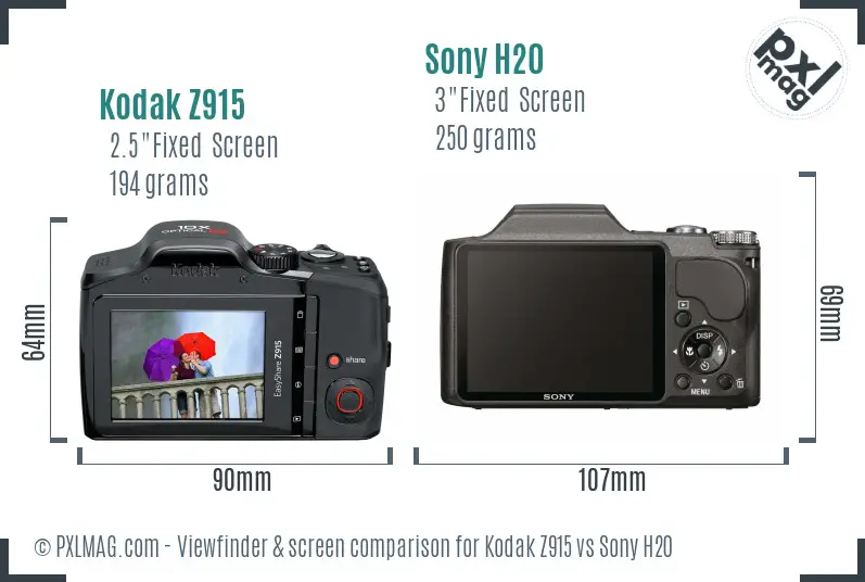 Kodak Z915 vs Sony H20 Screen and Viewfinder comparison
