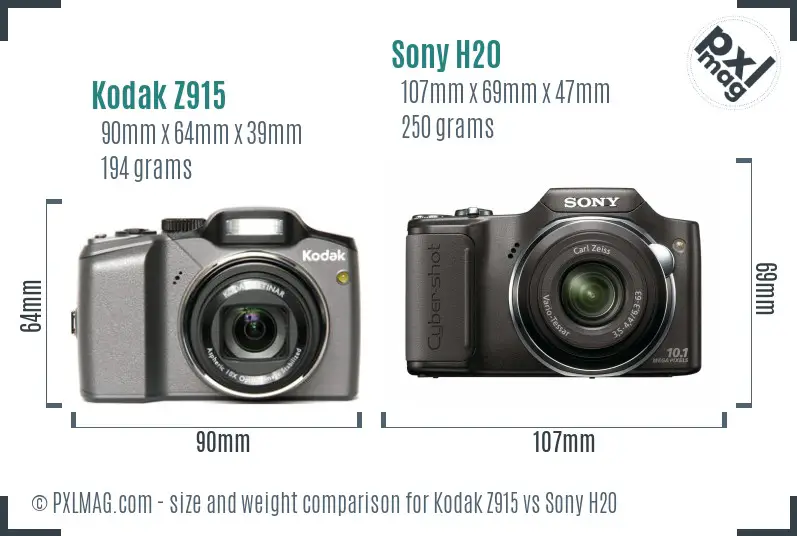 Kodak Z915 vs Sony H20 size comparison