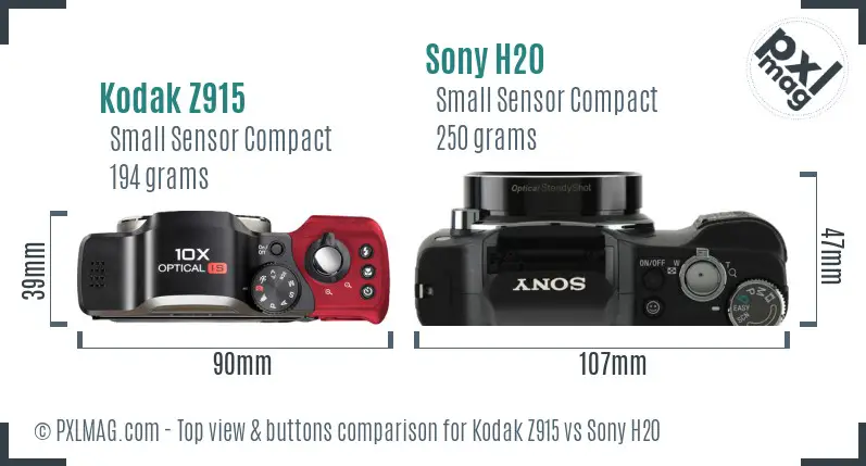 Kodak Z915 vs Sony H20 top view buttons comparison