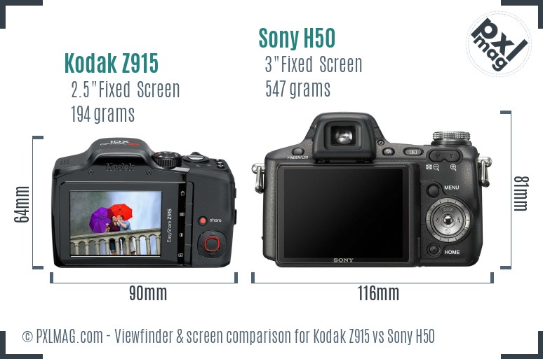 Kodak Z915 vs Sony H50 Screen and Viewfinder comparison