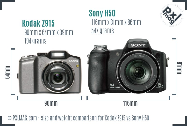 Kodak Z915 vs Sony H50 size comparison