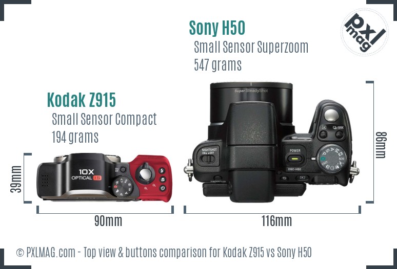 Kodak Z915 vs Sony H50 top view buttons comparison