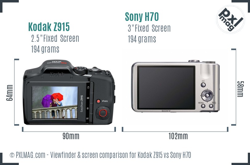 Kodak Z915 vs Sony H70 Screen and Viewfinder comparison