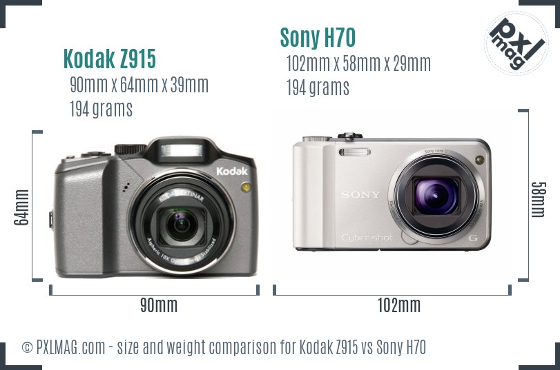 Kodak Z915 vs Sony H70 size comparison