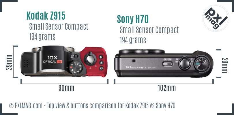 Kodak Z915 vs Sony H70 top view buttons comparison