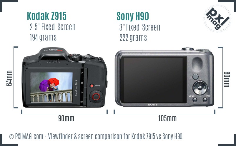 Kodak Z915 vs Sony H90 Screen and Viewfinder comparison