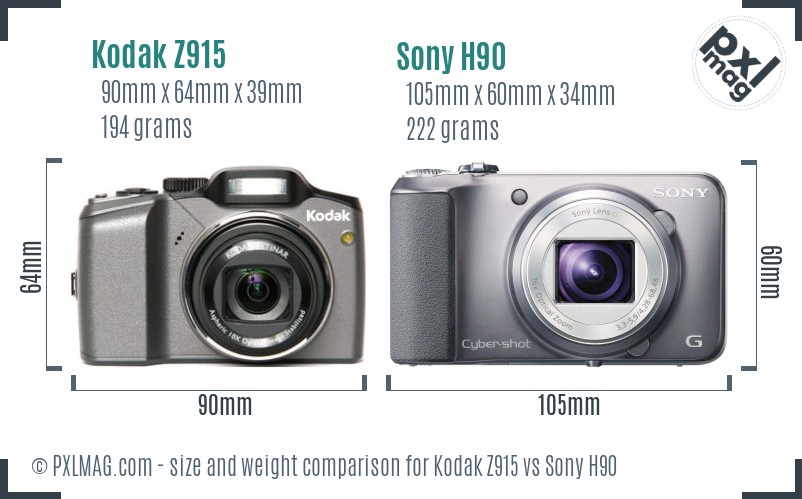 Kodak Z915 vs Sony H90 size comparison