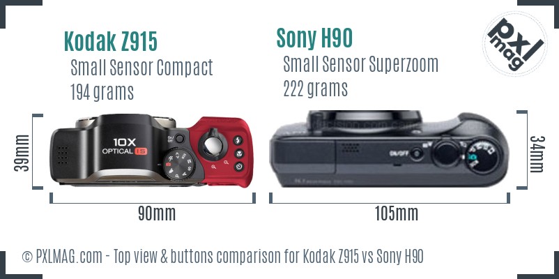 Kodak Z915 vs Sony H90 top view buttons comparison