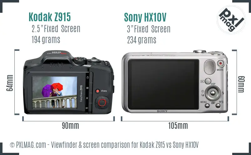 Kodak Z915 vs Sony HX10V Screen and Viewfinder comparison