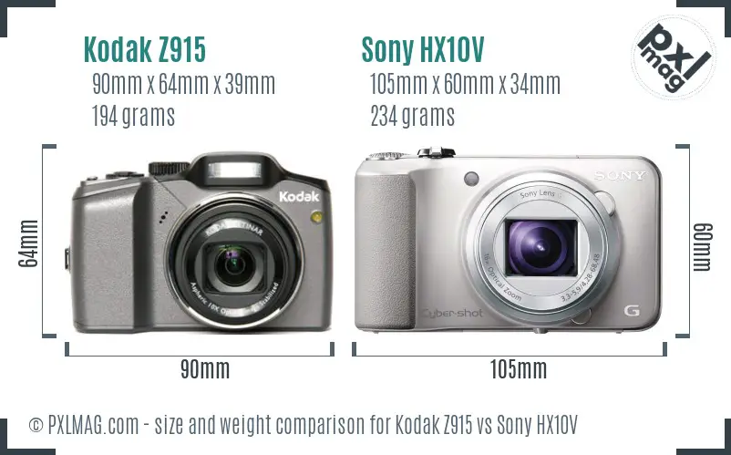 Kodak Z915 vs Sony HX10V size comparison
