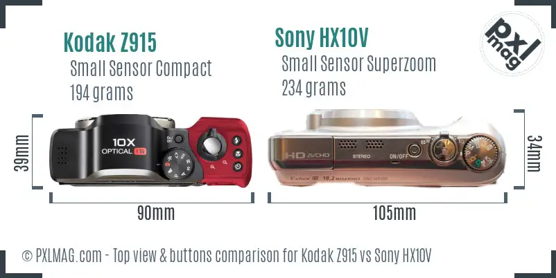 Kodak Z915 vs Sony HX10V top view buttons comparison