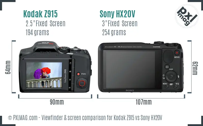 Kodak Z915 vs Sony HX20V Screen and Viewfinder comparison Kodak Z915 vs Sony HX20V Screen and Viewfinder comparison