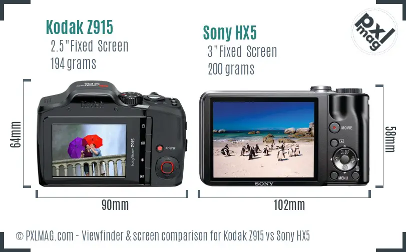 Kodak Z915 vs Sony HX5 Screen and Viewfinder comparison